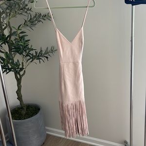 Lovers + Friends Suede blush pink fringe dress